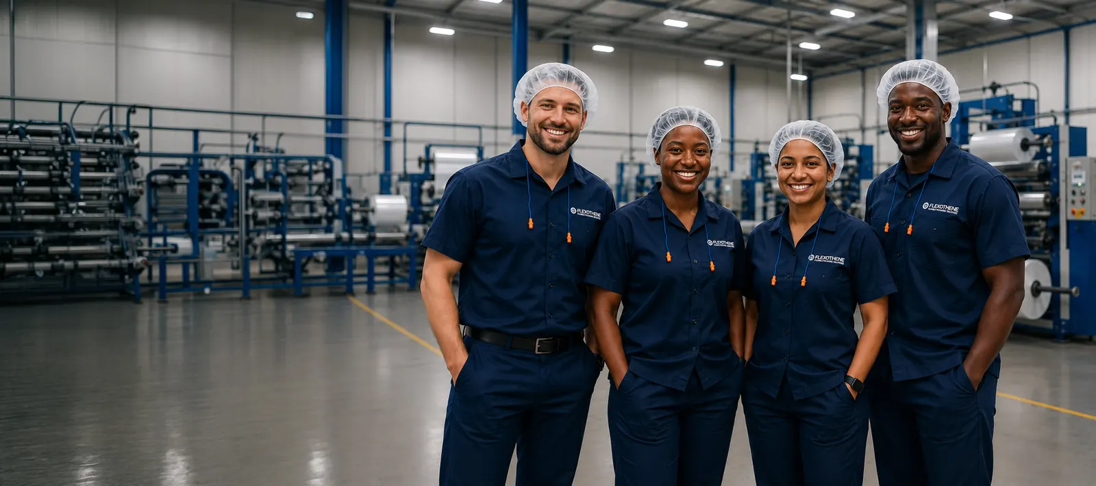 Flexothene team members on the factory floor